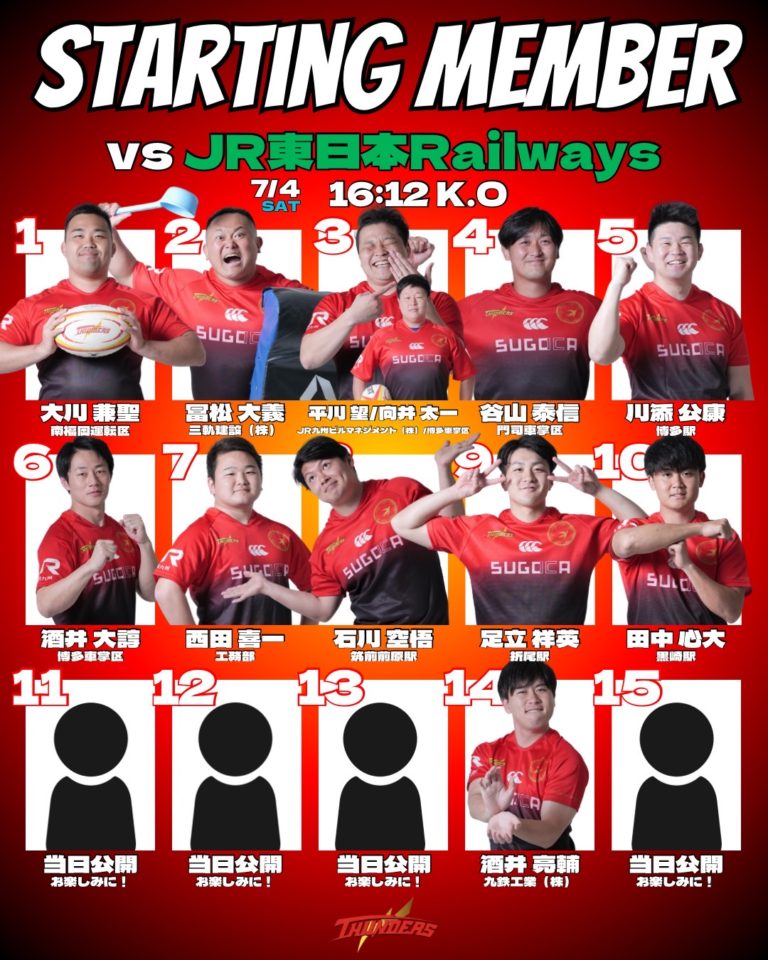 【お知らせ】JR定期戦　JR東日本戦メンバー